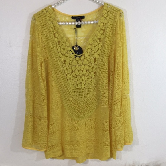 Tops - Lace Decorative Lace See-Through Long Sleeve Top